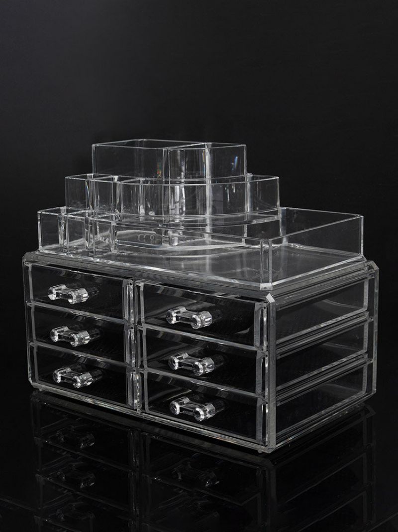 6 Skuffer Klar Akryl Organizer Smykker Kosmetisk Display Holder