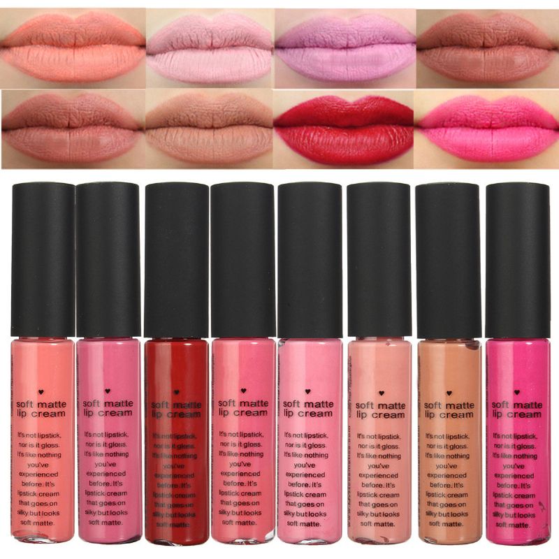 8 Farger Myk Matt Lip Gloss Liquid Stick Langvarig Makeup Kosmetisk