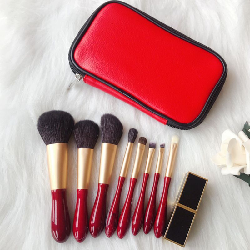 8 Stk Red Glaze Makeup Brushes Myke Kosmetiske Øyenbrynsskyggebørster Verktøysett Med Pose For Freshman Of