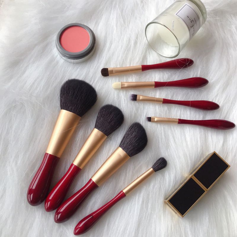 8 Stk Red Glaze Makeup Brushes Myke Kosmetiske Øyenbrynsskyggebørster Verktøysett Med Pose For Freshman Of