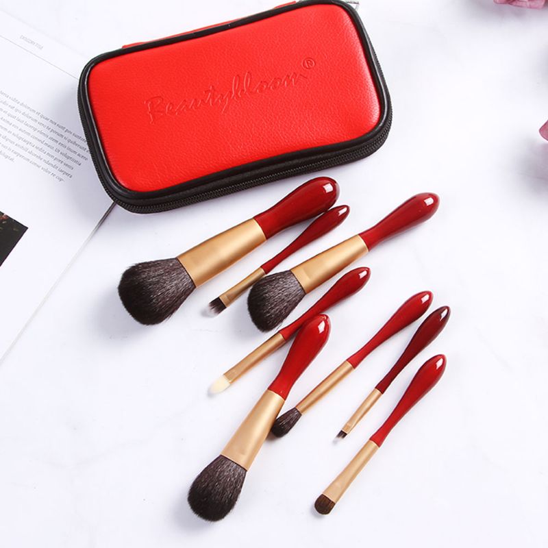 8 Stk Red Glaze Makeup Brushes Myke Kosmetiske Øyenbrynsskyggebørster Verktøysett Med Pose For Freshman Of