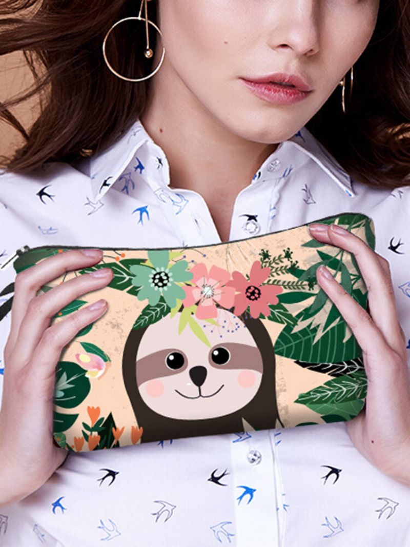 Bærbar Animal Plant Printed Makeup Bag Gitter Butterfly Kvinner Reisevask Oppbevaringspose