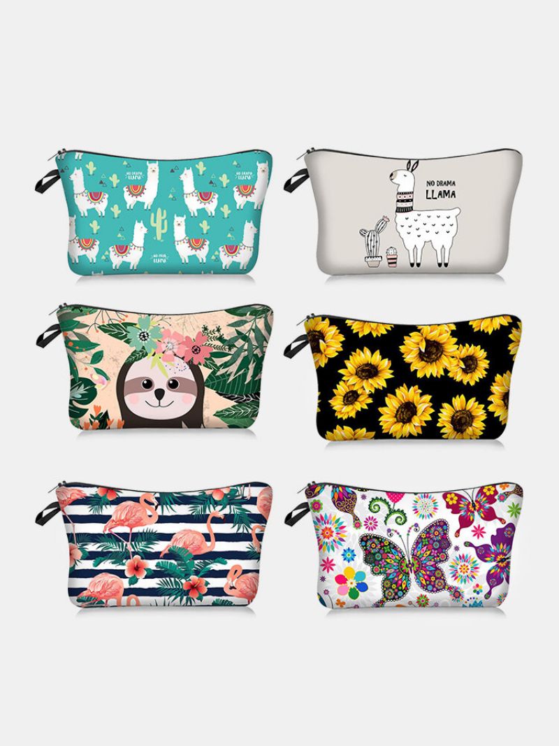 Bærbar Animal Plant Printed Makeup Bag Gitter Butterfly Kvinner Reisevask Oppbevaringspose