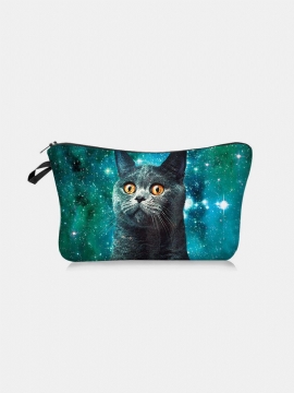 Bærbar Cat Starry Sky Printed Makeup Bag Reise Dame Wash Storage Bag