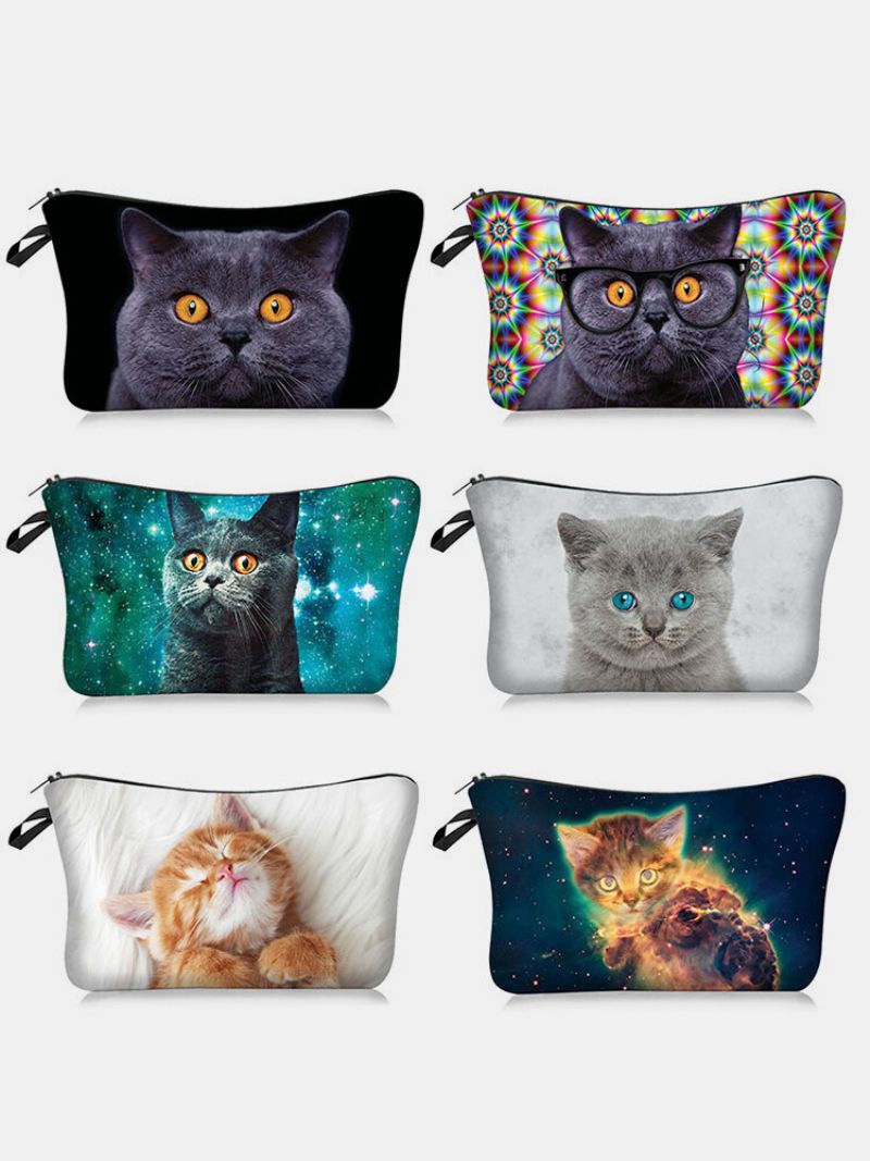 Bærbar Cat Starry Sky Printed Makeup Bag Reise Dame Wash Storage Bag