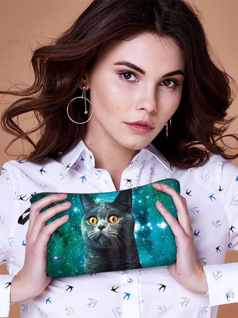 Bærbar Cat Starry Sky Printed Makeup Bag Reise Dame Wash Storage Bag