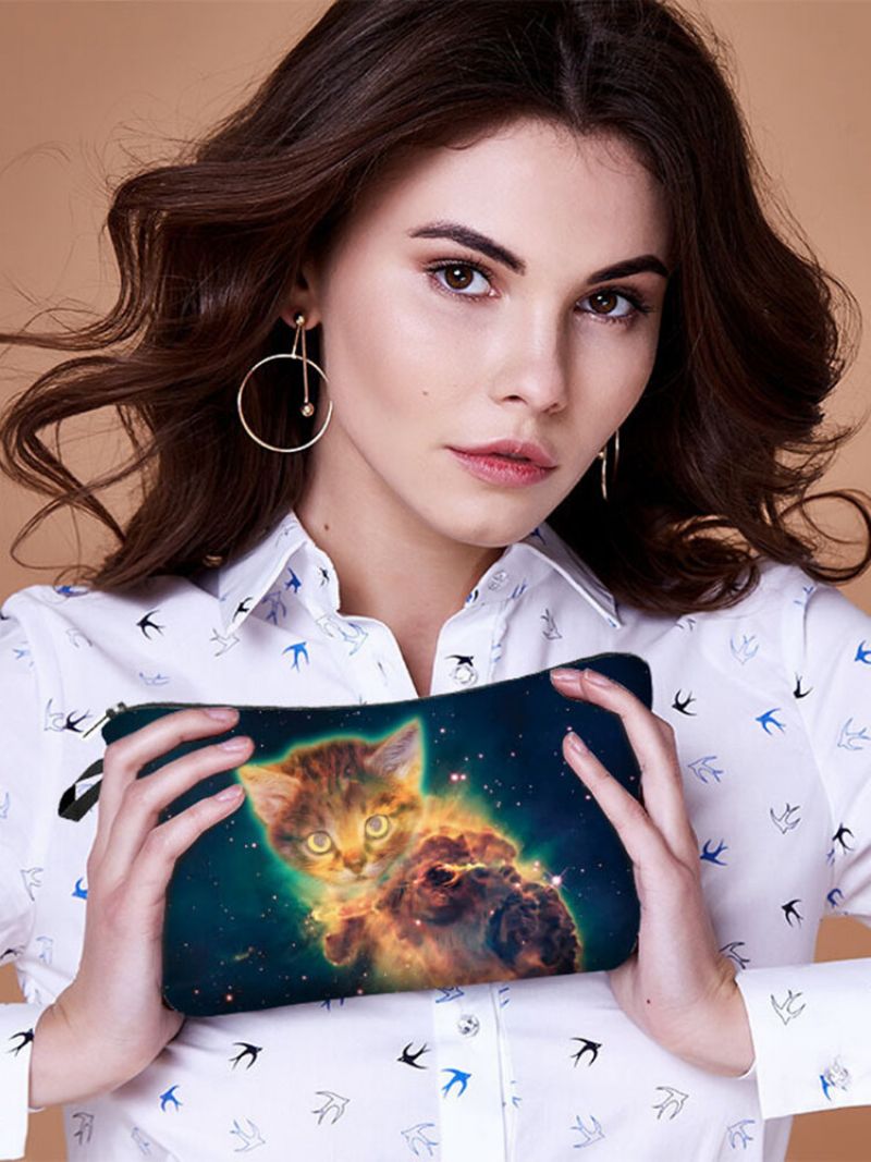 Bærbar Cat Starry Sky Printed Makeup Bag Reise Dame Wash Storage Bag