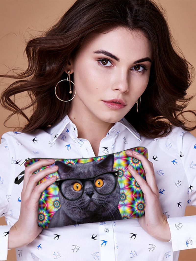 Bærbar Cat Starry Sky Printed Makeup Bag Reise Dame Wash Storage Bag