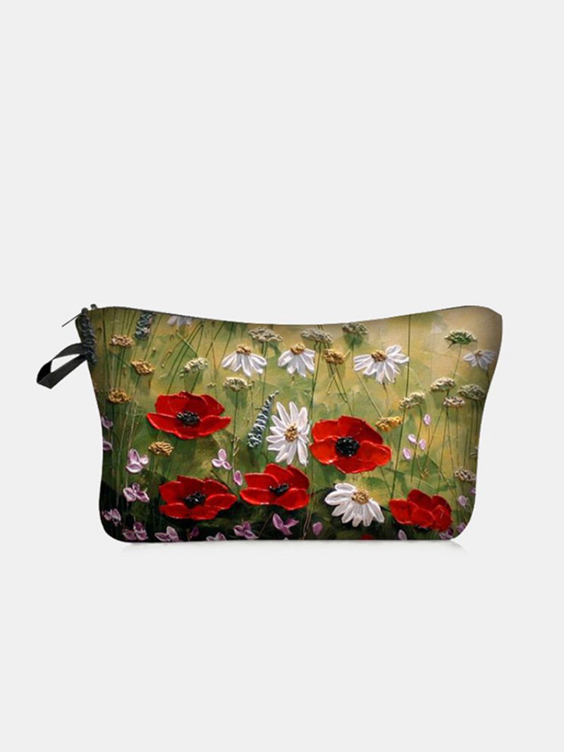 Bærbar Naturlig Landskapstrykt Sminkeveske Sunflower Women Travel Wash Storage Bag