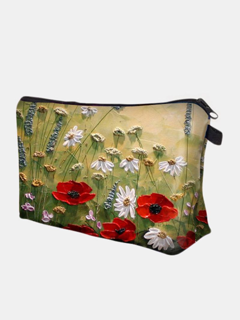 Bærbar Naturlig Landskapstrykt Sminkeveske Sunflower Women Travel Wash Storage Bag