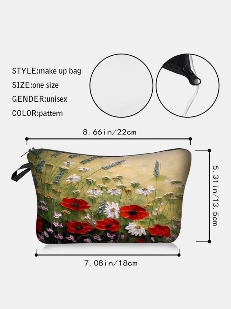 Bærbar Naturlig Landskapstrykt Sminkeveske Sunflower Women Travel Wash Storage Bag