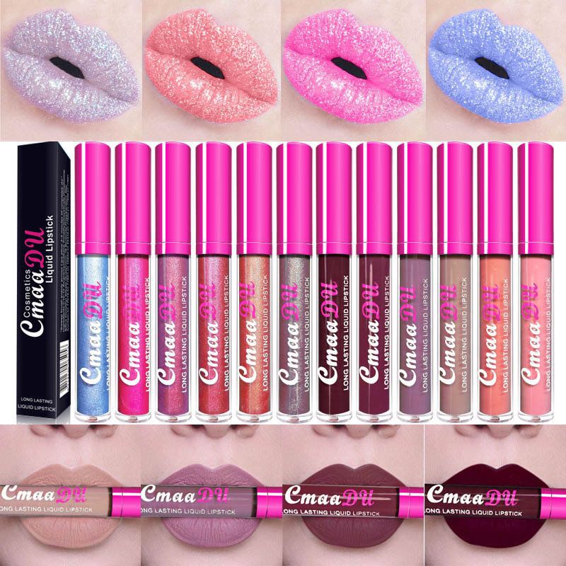 cmaadu 12 Farger Metallic Lip Gloss Gull Sparkle Nude Langvarig Vanntett Matt Flytende Leppestift