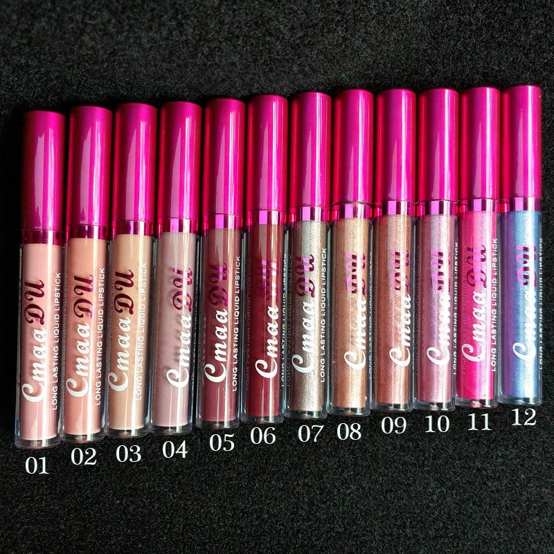 cmaadu 12 Farger Metallic Lip Gloss Gull Sparkle Nude Langvarig Vanntett Matt Flytende Leppestift