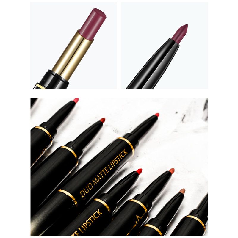 Dobbelthode Fargerik Lipstick Lip Liner Pen Langvarig Fuktighetsgivende Lip Stick Pen Lip Makeup