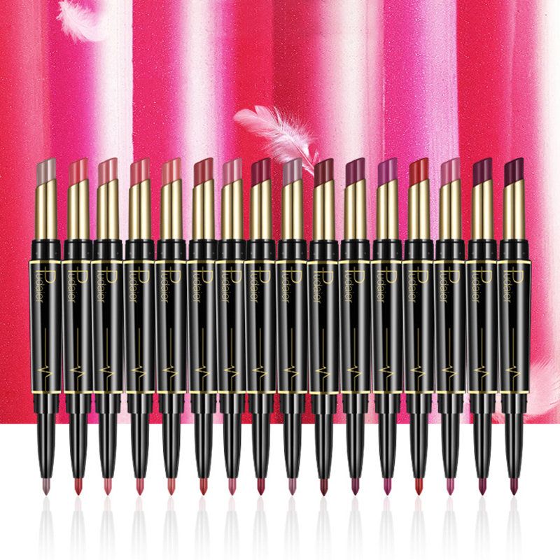 Dobbelthode Fargerik Lipstick Lip Liner Pen Langvarig Fuktighetsgivende Lip Stick Pen Lip Makeup