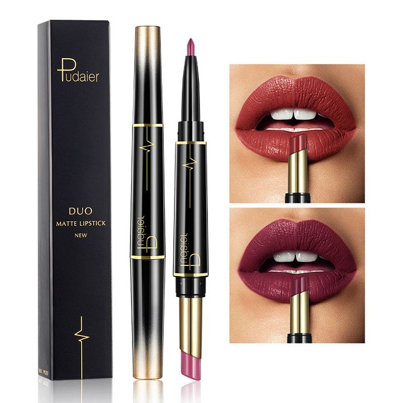 Dobbelthode Fargerik Lipstick Lip Liner Pen Langvarig Fuktighetsgivende Lip Stick Pen Lip Makeup