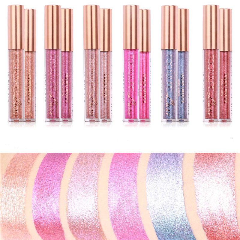 Focallure Glitter Farge Matt Lip Gloss Diamond Sand Sexy Pearl Liquid Lipstick 6 Farger