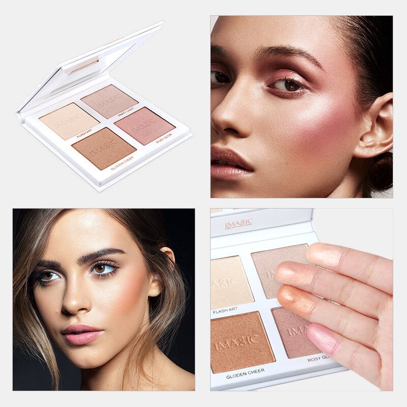 Imagic 4 Colors Highlighter Powder Palette Shimmer Contouring Highlight Face Bronzer Makeup