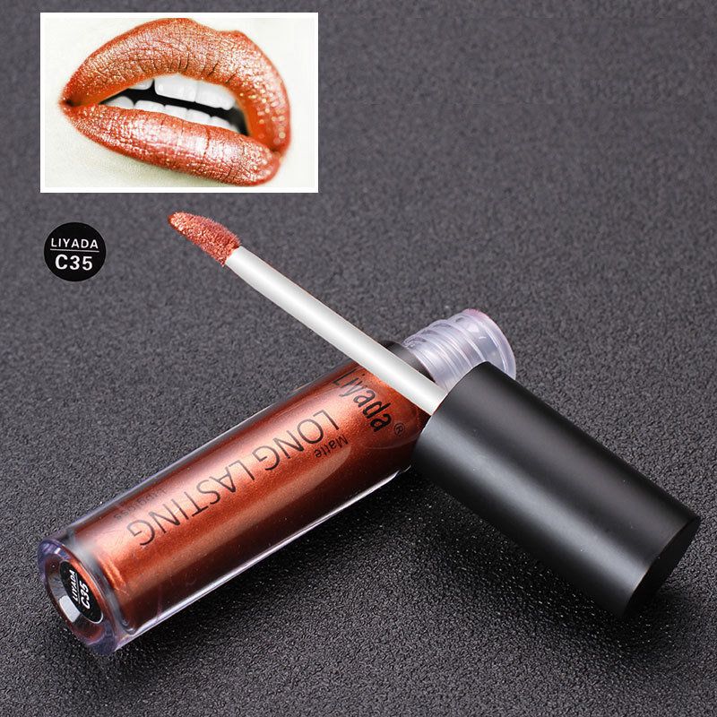 Liyada Vannfast Matt Metallic Lip Gloss Cosmetics Flytende Leppestift Langvarige Lepper