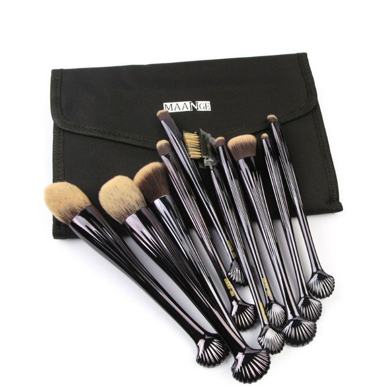 Shell Makeup Brush Sett 10 Pieces Make Up Foundation Eyebrow Eyeliner Blush Cosmetic Concealer Brushes With Nylon Crease Kit