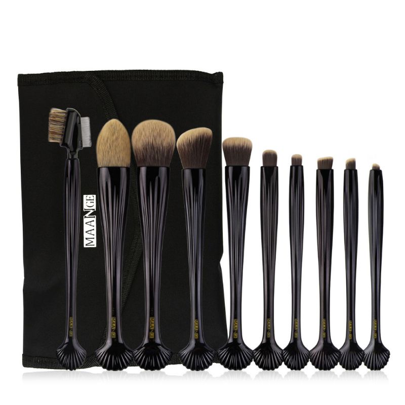 Shell Makeup Brush Sett 10 Pieces Make Up Foundation Eyebrow Eyeliner Blush Cosmetic Concealer Brushes With Nylon Crease Kit