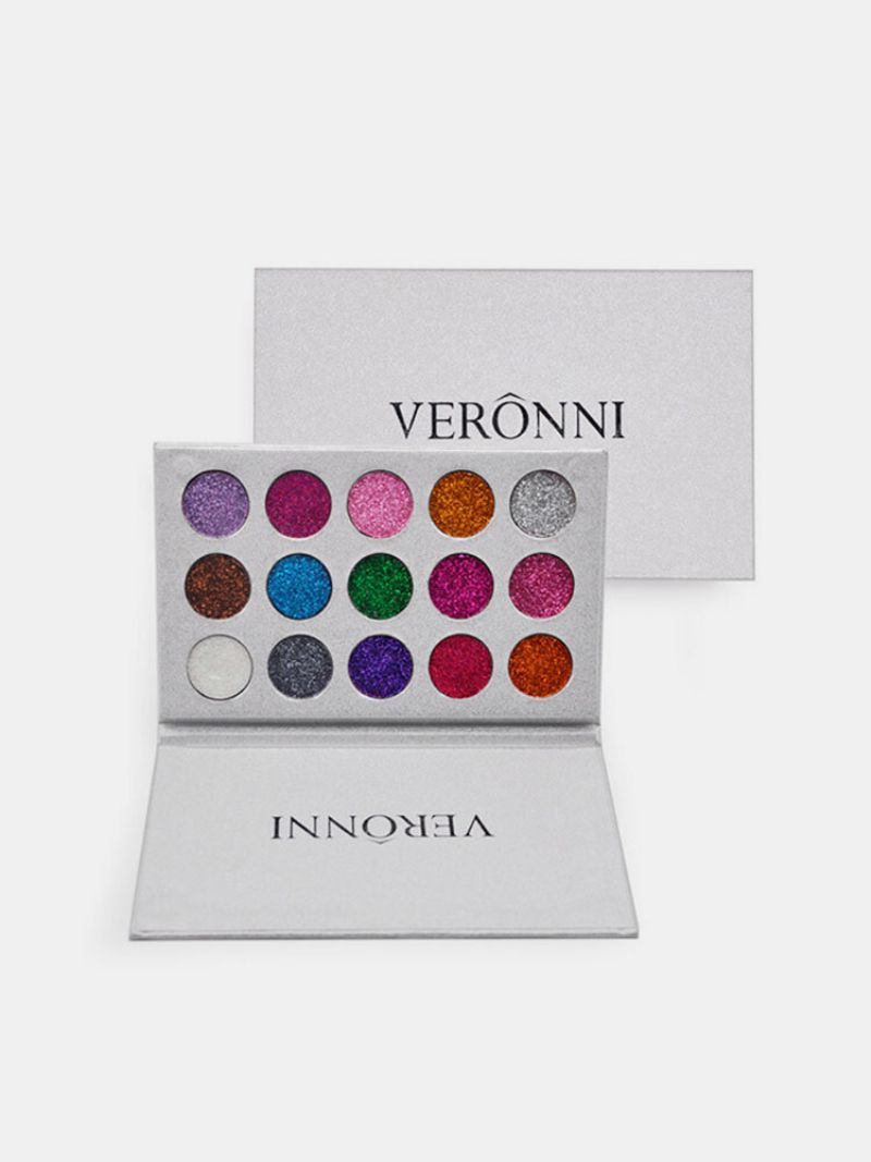 Veronni 15 Farger Glitter Øyenskyggepalett Diamond Rainbow Make Up Kosmetisk Presset Glitters Eye Sh