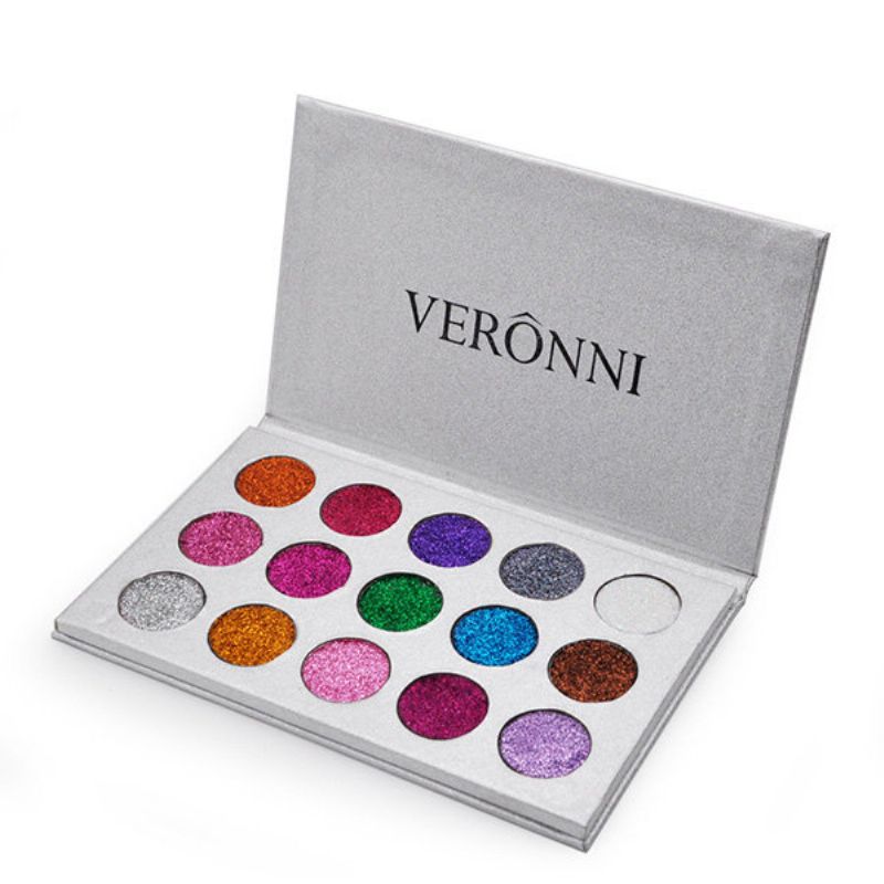 Veronni 15 Farger Glitter Øyenskyggepalett Diamond Rainbow Make Up Kosmetisk Presset Glitters Eye Sh