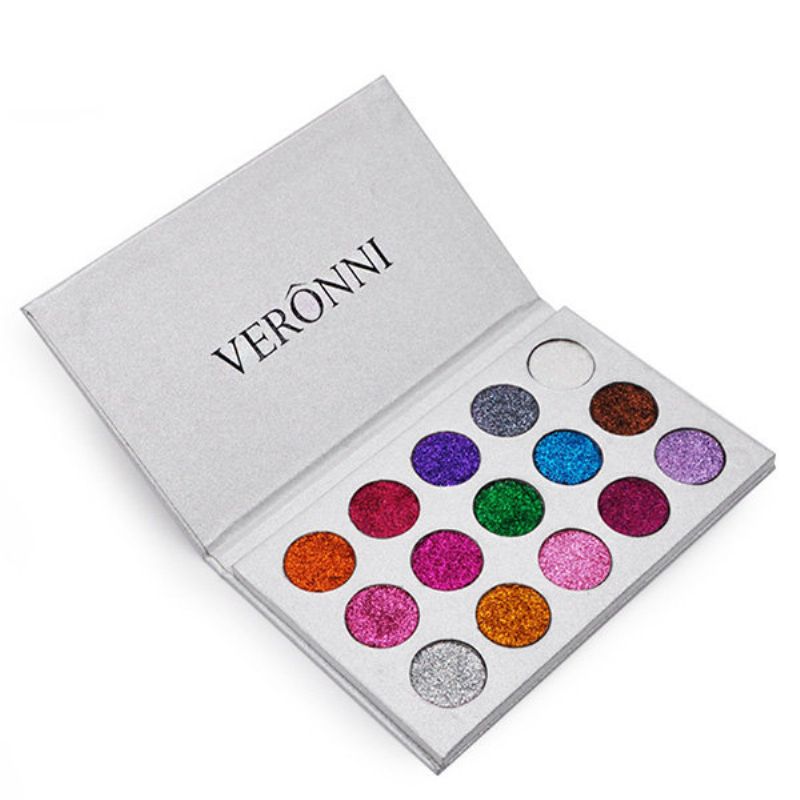 Veronni 15 Farger Glitter Øyenskyggepalett Diamond Rainbow Make Up Kosmetisk Presset Glitters Eye Sh