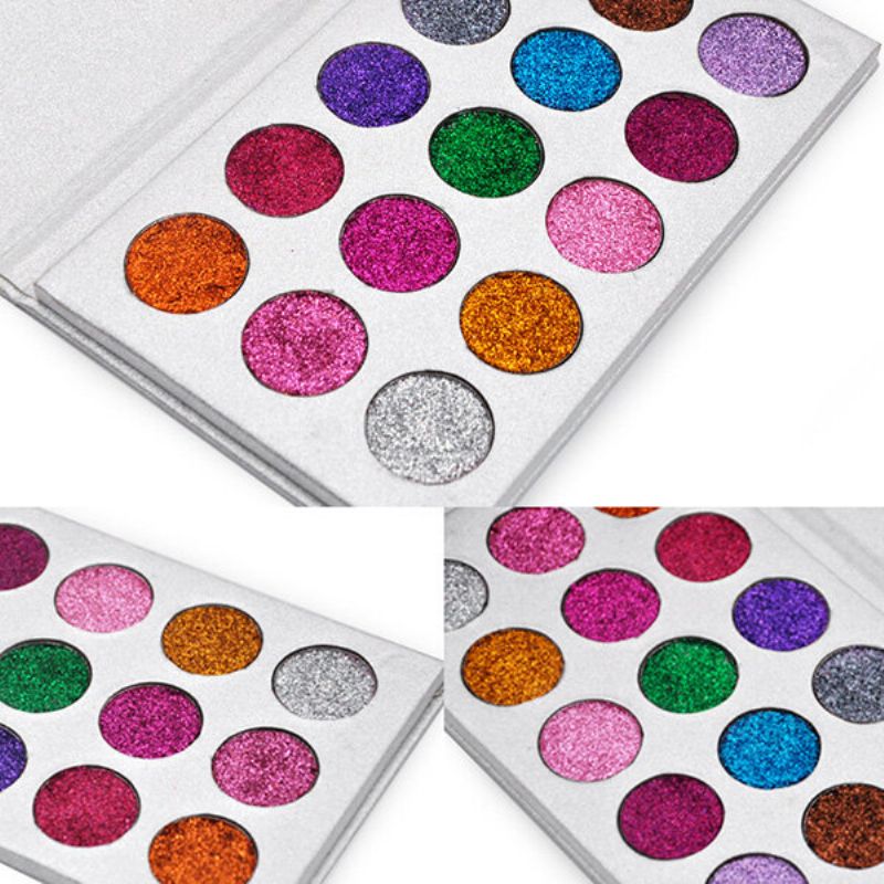 Veronni 15 Farger Glitter Øyenskyggepalett Diamond Rainbow Make Up Kosmetisk Presset Glitters Eye Sh