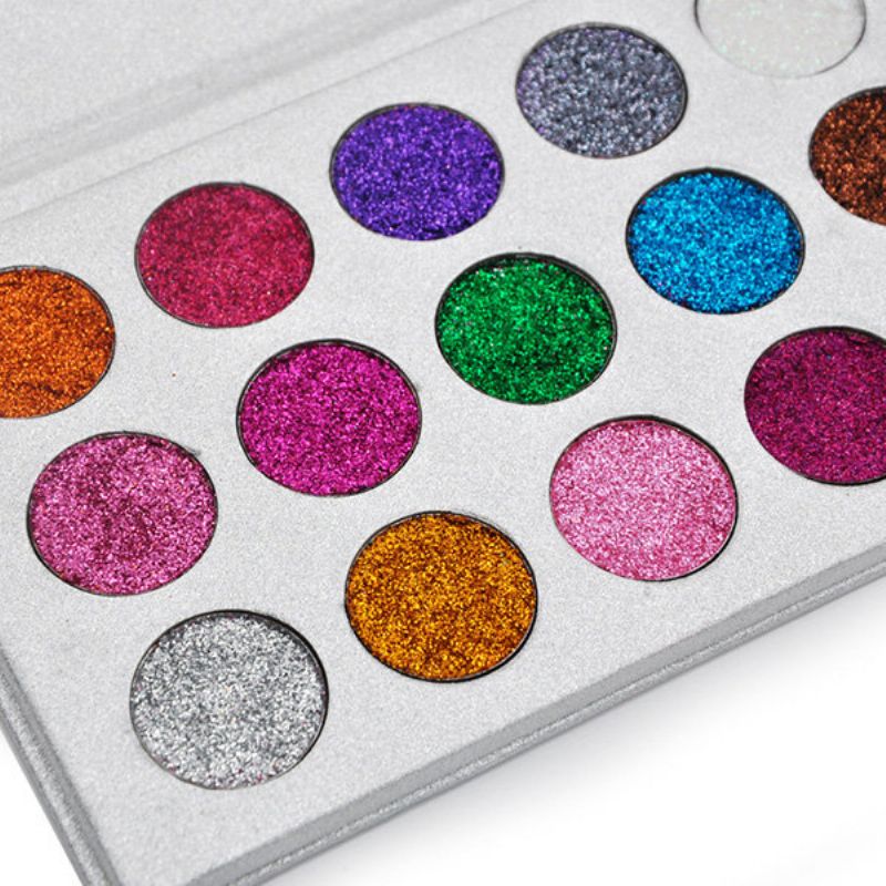 Veronni 15 Farger Glitter Øyenskyggepalett Diamond Rainbow Make Up Kosmetisk Presset Glitters Eye Sh