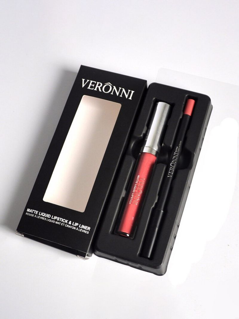 Veronni Matte Lip Gloss Lipliner Pencils Set Fuktighetskrem Makeup Flytende Leppestift Lips Liner Kit