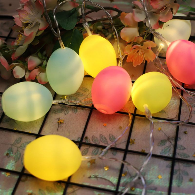 Delikat Kreativ Fargerik Påskeegg Modell Vinyl Egg Led String Lights Pære Med Sikkerhetsbatteriholder