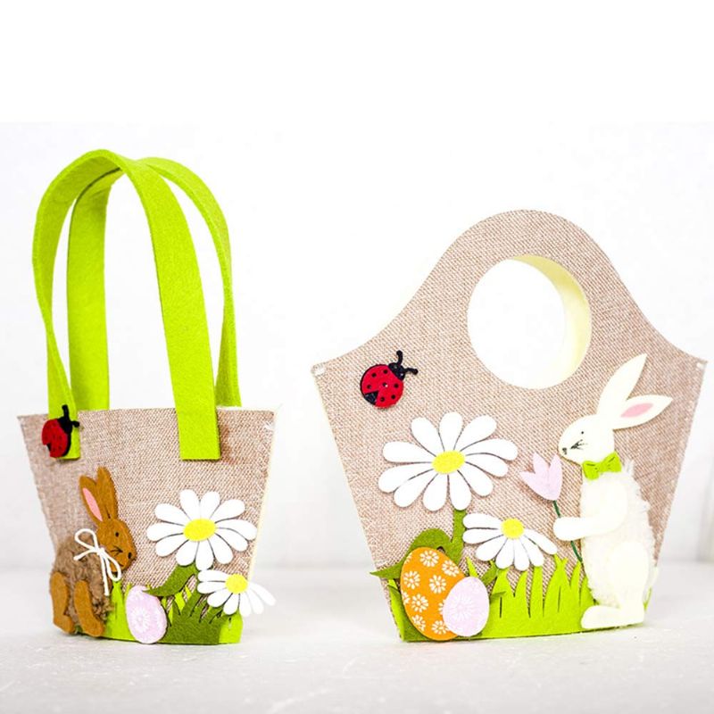 Easter Egg Bag Cartoon Rabbit Håndveske Oppbevaringspose Enkel Skulder Handlekurv Bunny Printed Storage Bag