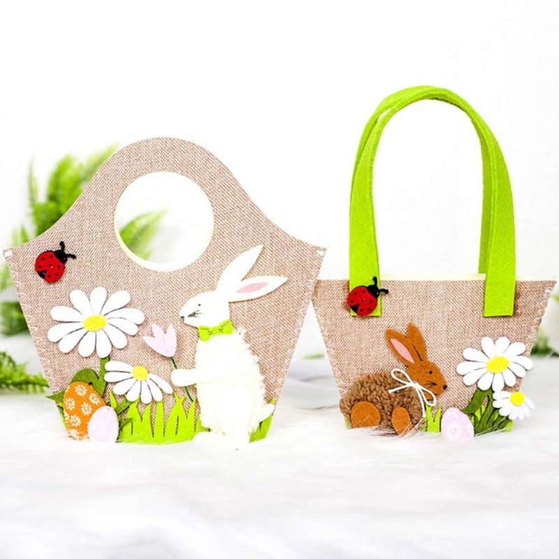 Easter Egg Bag Cartoon Rabbit Håndveske Oppbevaringspose Enkel Skulder Handlekurv Bunny Printed Storage Bag