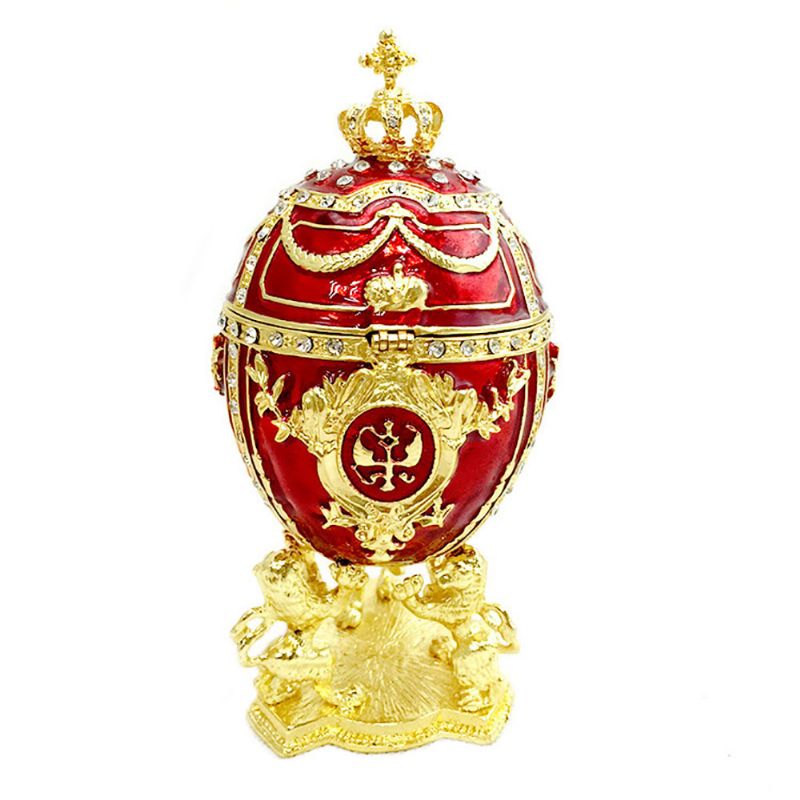 European Palace Style Egg-formet Smykker Oppbevaringsboks Innovativ Metall Kunstverk Ornament Smykkeholder