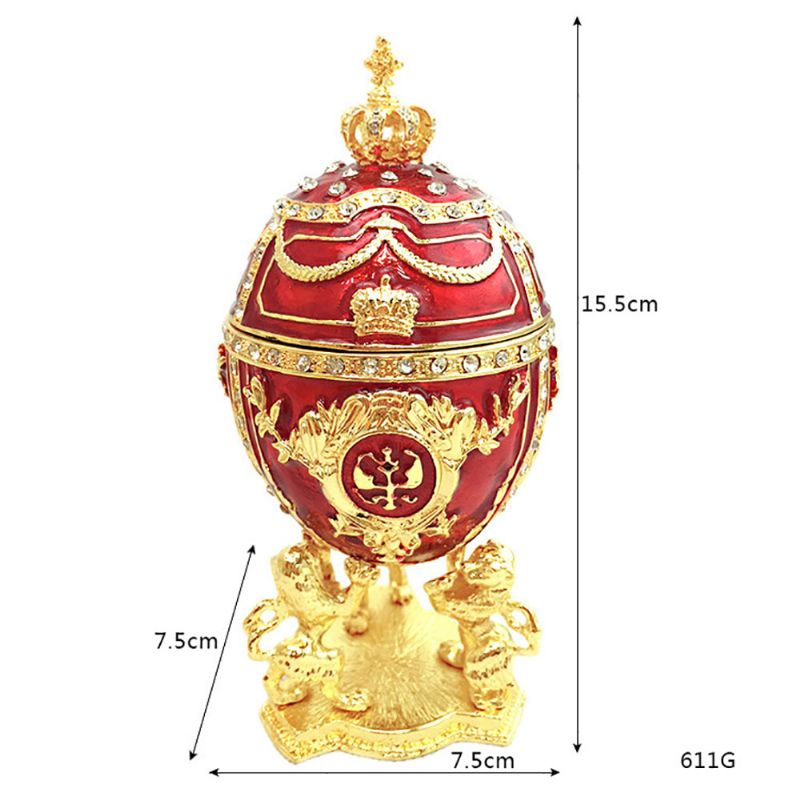 European Palace Style Egg-formet Smykker Oppbevaringsboks Innovativ Metall Kunstverk Ornament Smykkeholder