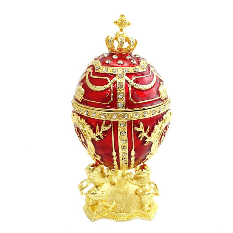 European Palace Style Egg-formet Smykker Oppbevaringsboks Innovativ Metall Kunstverk Ornament Smykkeholder