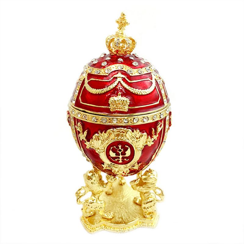 European Palace Style Egg-formet Smykker Oppbevaringsboks Innovativ Metall Kunstverk Ornament Smykkeholder