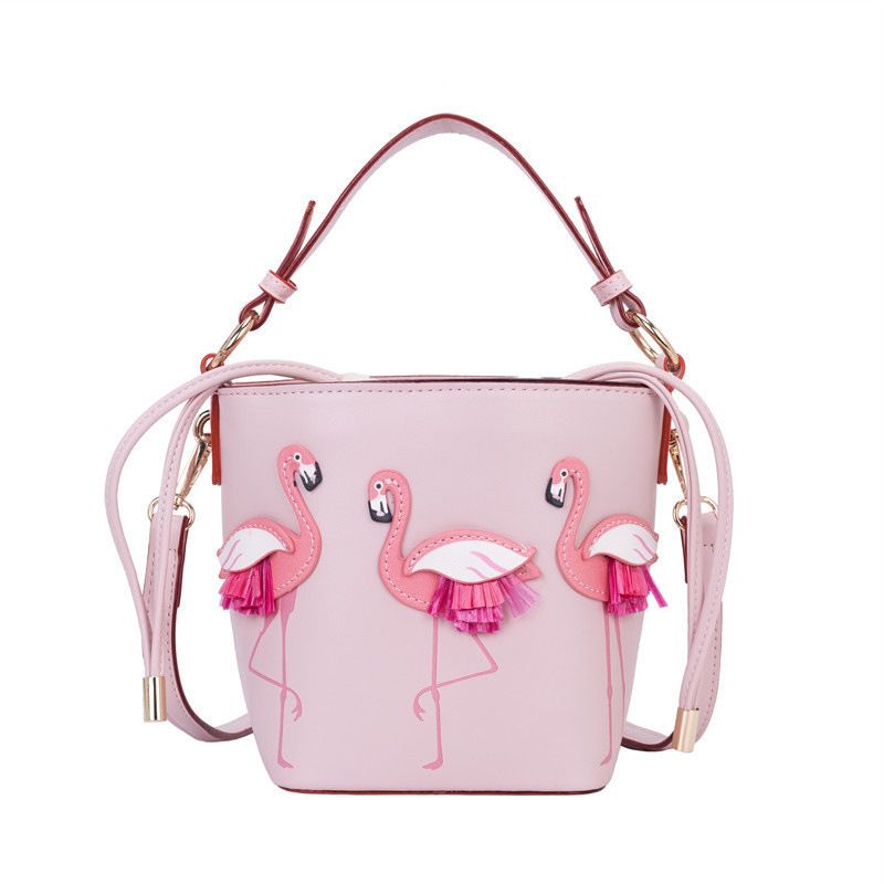 2023 New Flamingo En-skulder Bærbar Bøttepose Tide Brodery Beam Munn Diagonal Bag