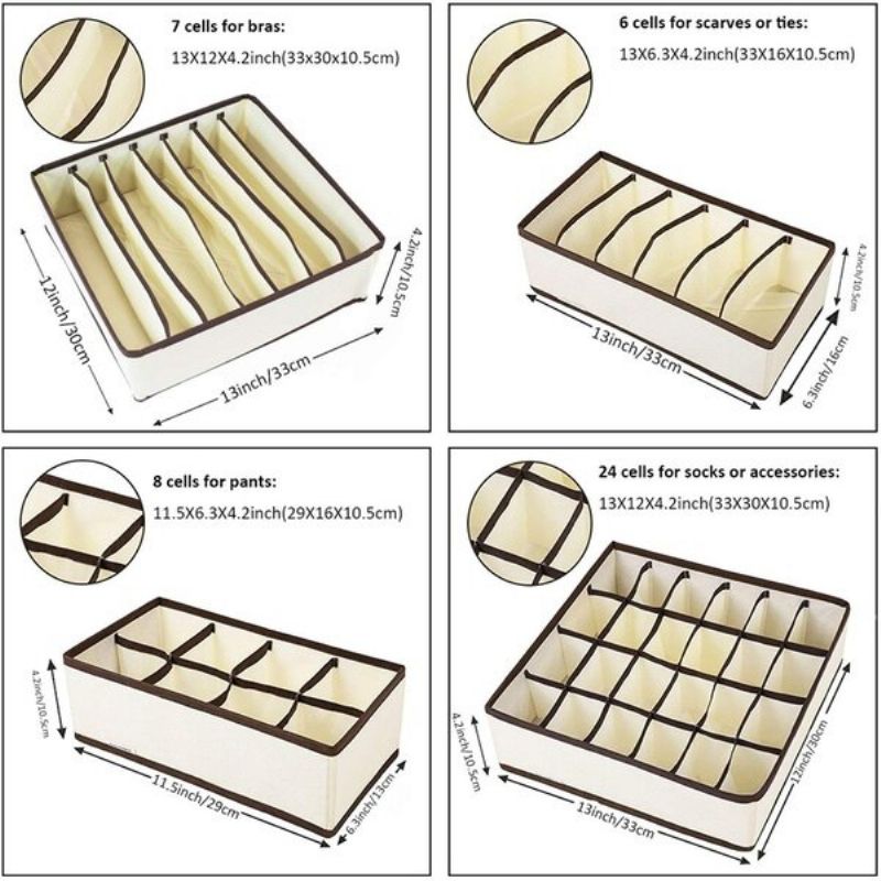 4 Stk Skap Sammenleggbar Klut Oppbevaringsbokser Sokker Bh Undertøy Skuff Divider Oppbevaringsboks