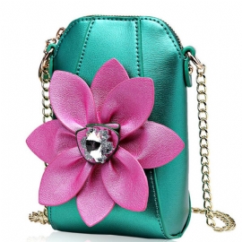 6 Tommer Mobiltelefon Pu Skinn Kvinner Nasjonal Stil Blomster Kjede Crossbody Bag Skulderveske