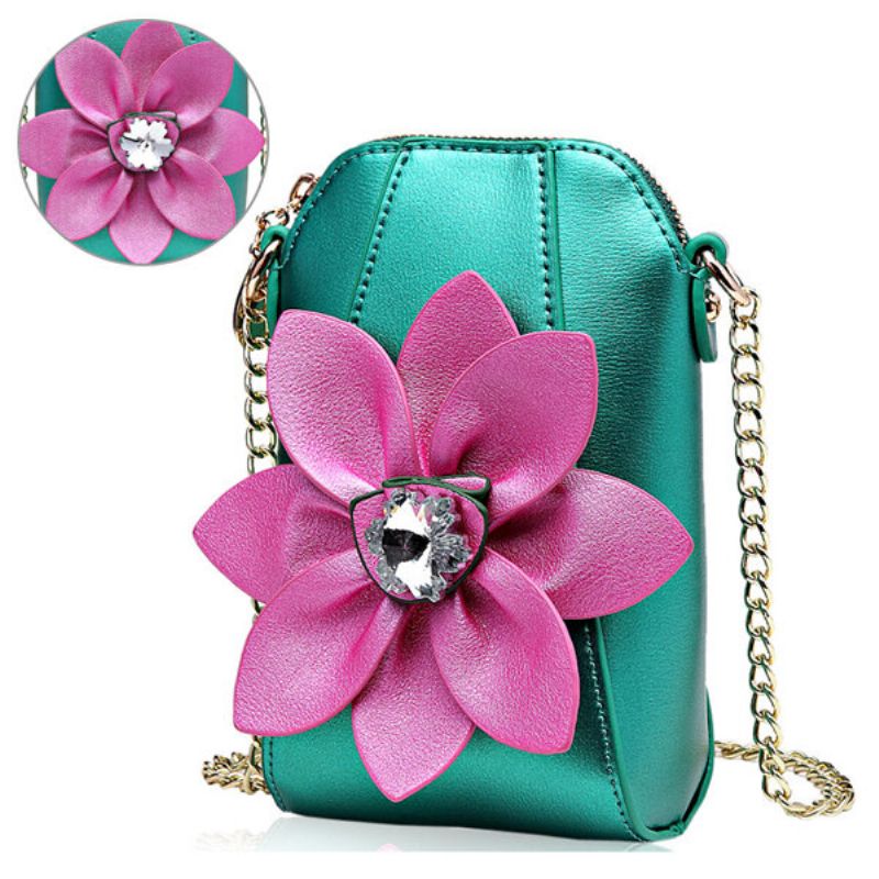 6 Tommer Mobiltelefon Pu Skinn Kvinner Nasjonal Stil Blomster Kjede Crossbody Bag Skulderveske