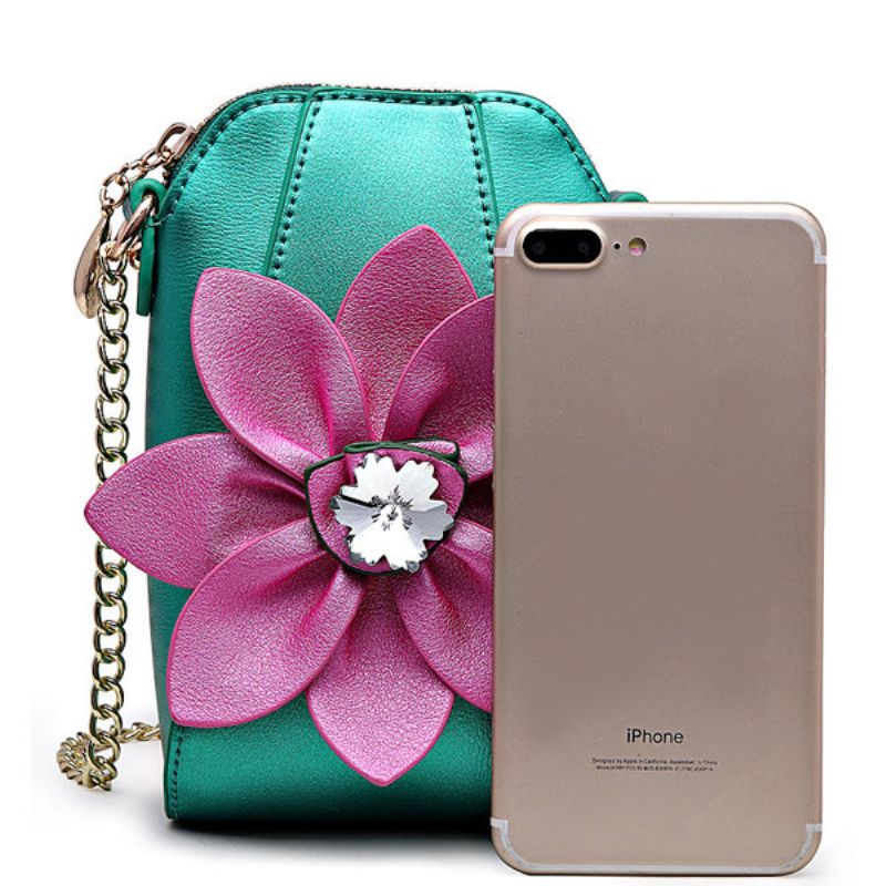 6 Tommer Mobiltelefon Pu Skinn Kvinner Nasjonal Stil Blomster Kjede Crossbody Bag Skulderveske