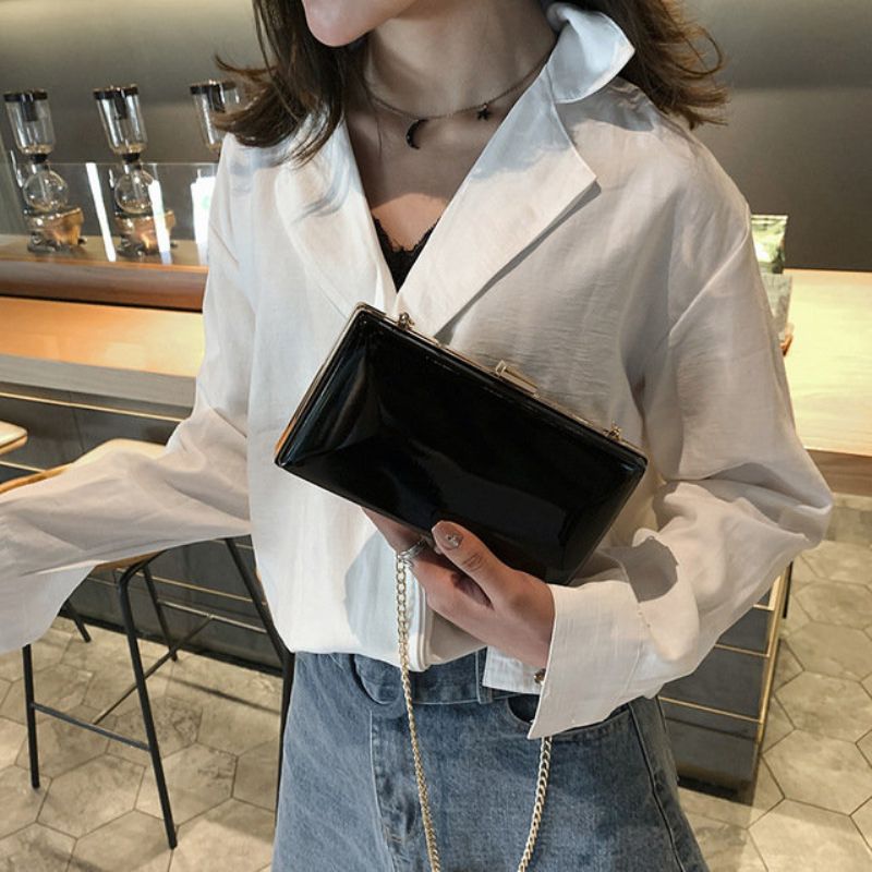 Advanced Sense Bag Foreign Air Female Bag 2023 New Wave Korean Version Of The Wild Patent Leather Clutch Bag Chain Messenger Bag