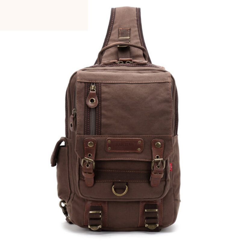 Augur Menn Canvas Casual Brystveske Stor Kapasitet Utendørs Reise Crossbody-vesker