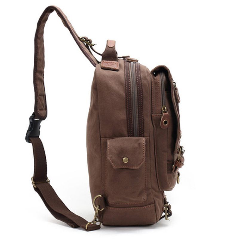 Augur Menn Canvas Casual Brystveske Stor Kapasitet Utendørs Reise Crossbody-vesker