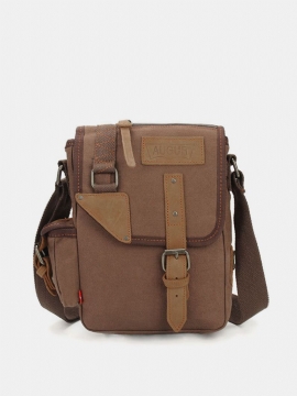 Augur Vintage Fritid For Menn I Ekte Lær Canvas Messenger Crossbody-veske Skulderveske