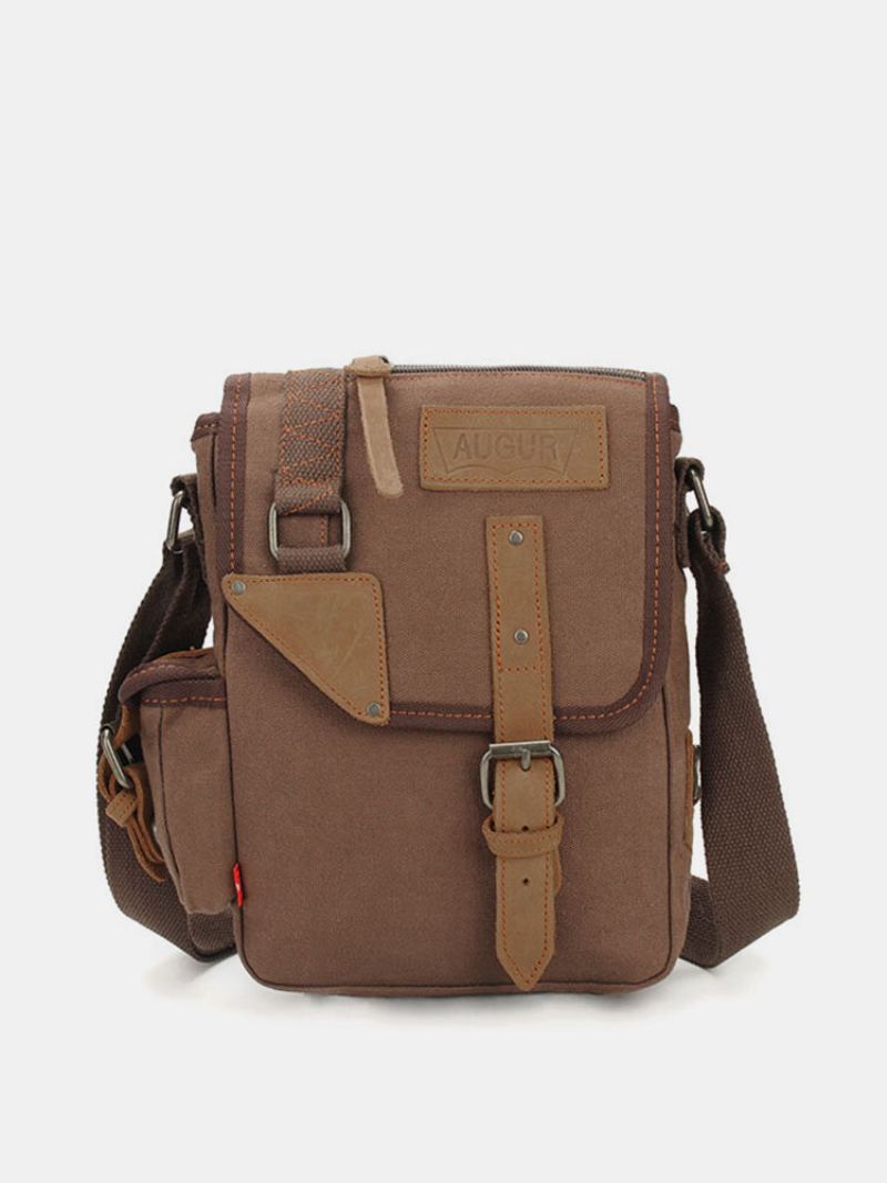 Augur Vintage Fritid For Menn I Ekte Lær Canvas Messenger Crossbody-veske Skulderveske