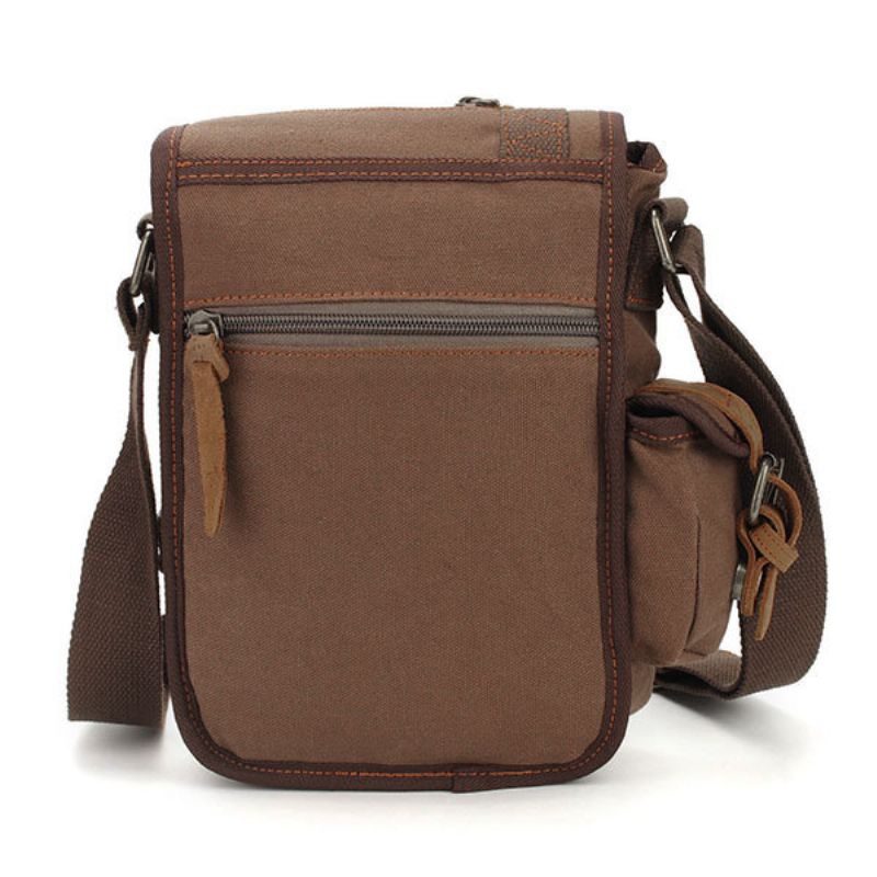 Augur Vintage Fritid For Menn I Ekte Lær Canvas Messenger Crossbody-veske Skulderveske