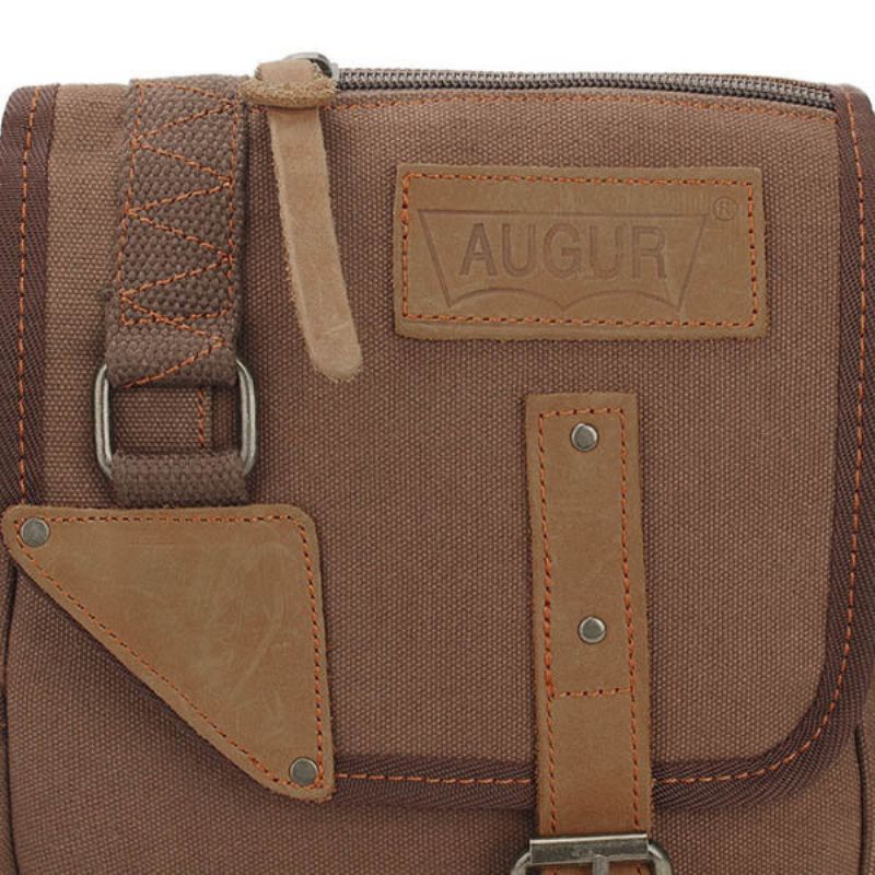 Augur Vintage Fritid For Menn I Ekte Lær Canvas Messenger Crossbody-veske Skulderveske